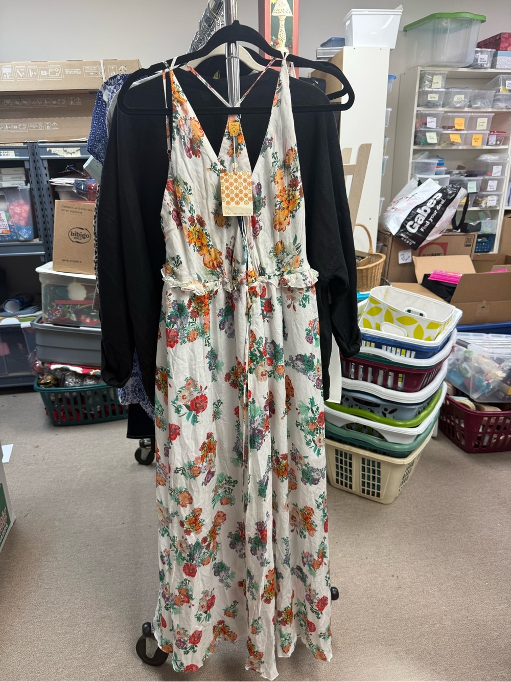 FARM Rio Cream Maxi Dress with Orange, Pink & Green Floral Print